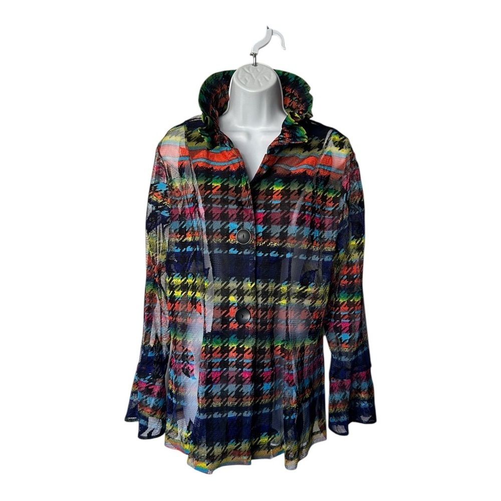 Damee Inc Swing Jacket Sheer Multi Colorful Wire Collar Excellent Size L - Picture 1 of 5